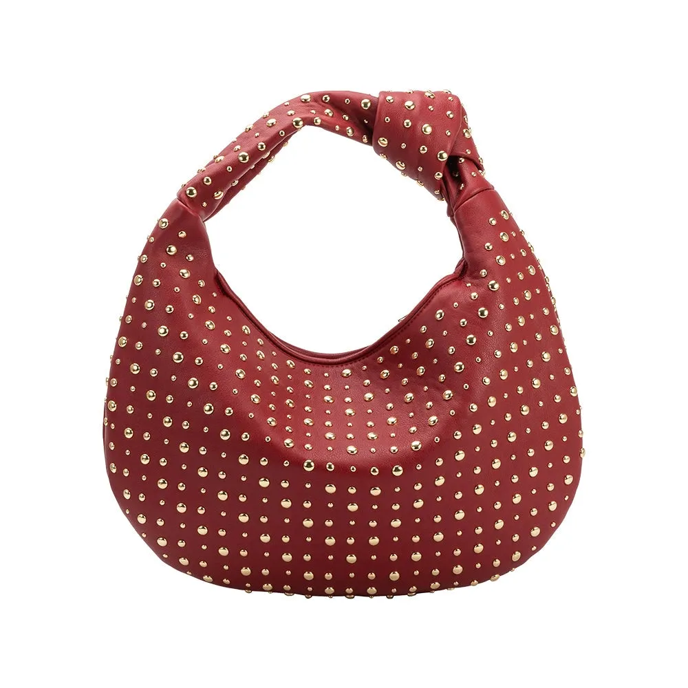 Melie Bianco Brigitte Large Studded Red Shoulder Bag
