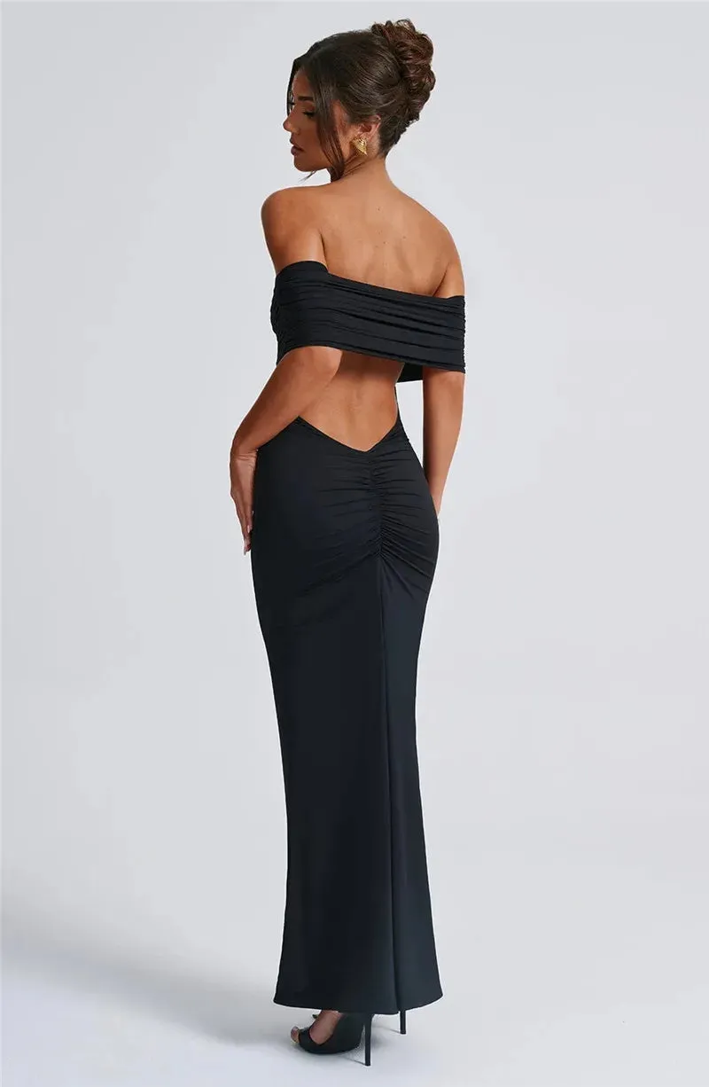 Mermaid Off-Shoulder Backless Gown - Ruched for Evening Glamour