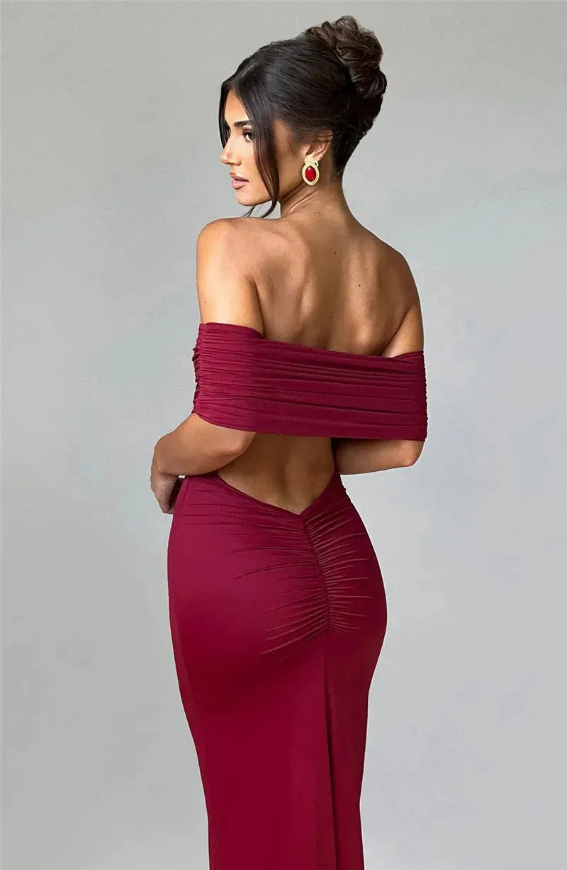 Mermaid Off-Shoulder Backless Gown - Ruched for Evening Glamour