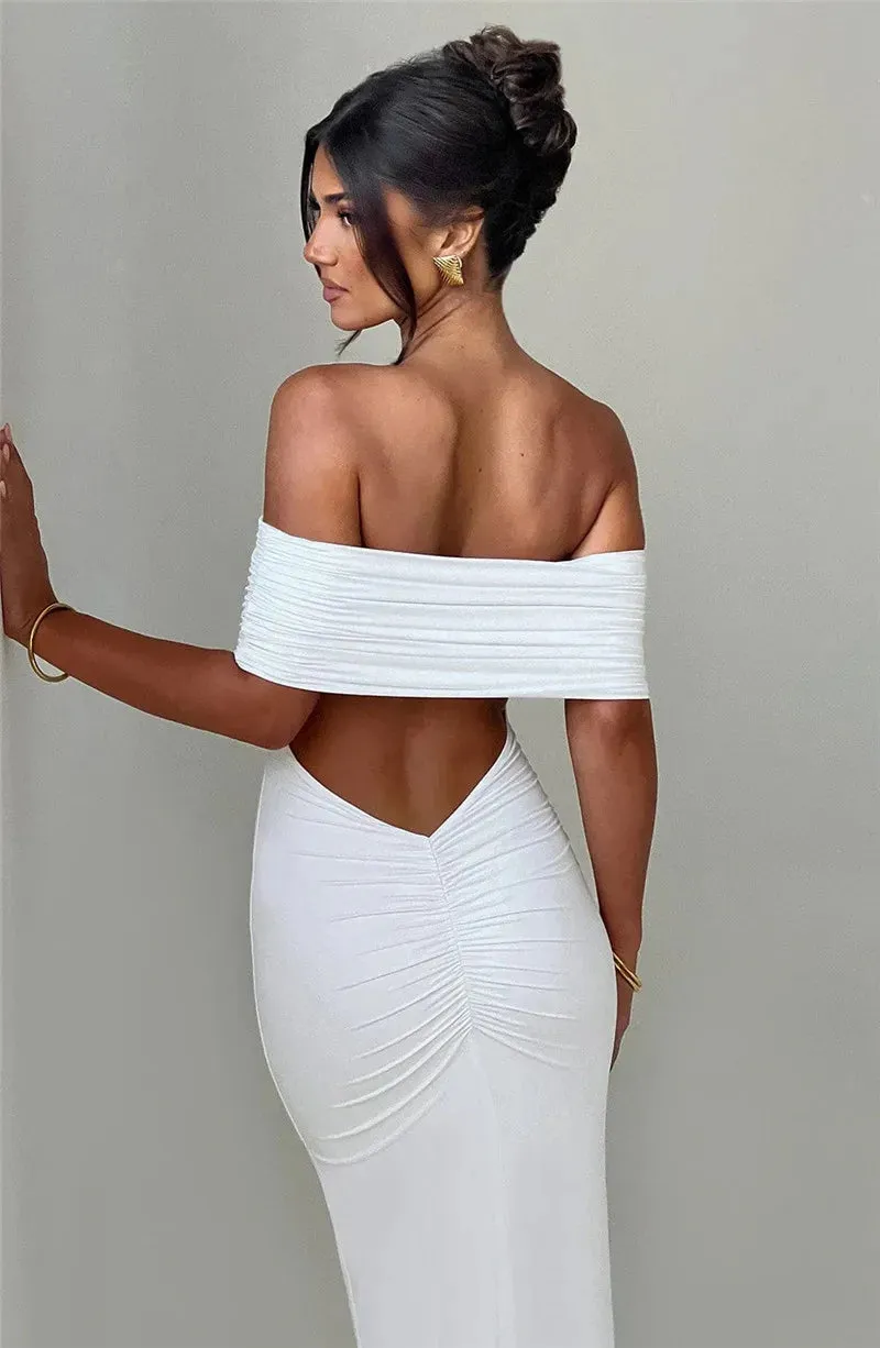 Mermaid Off-Shoulder Backless Gown - Ruched for Evening Glamour