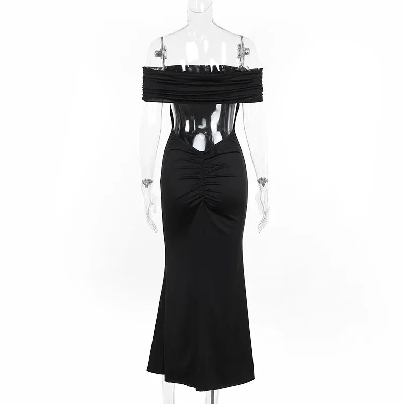 Mermaid Off-Shoulder Backless Gown - Ruched for Evening Glamour