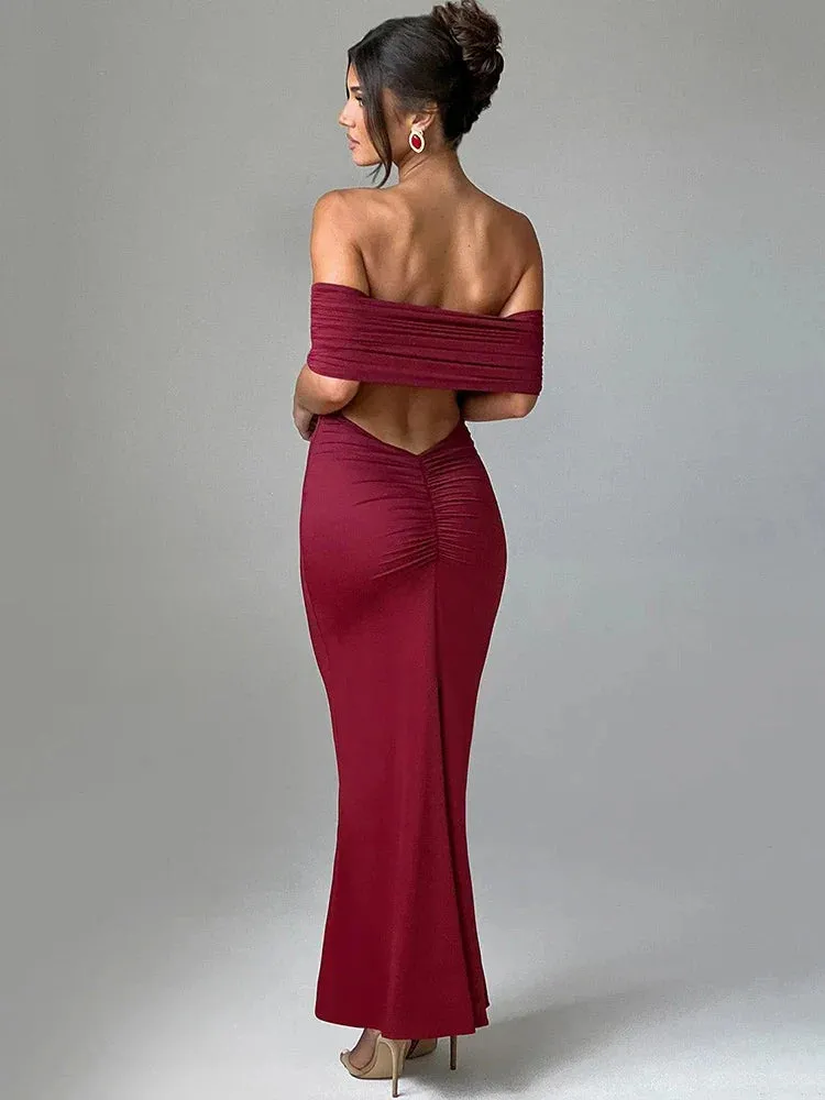 Mermaid Off-Shoulder Backless Gown - Ruched for Evening Glamour