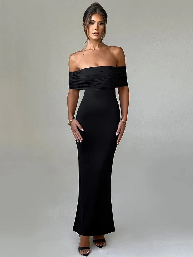 Mermaid Off-Shoulder Backless Gown - Ruched for Evening Glamour