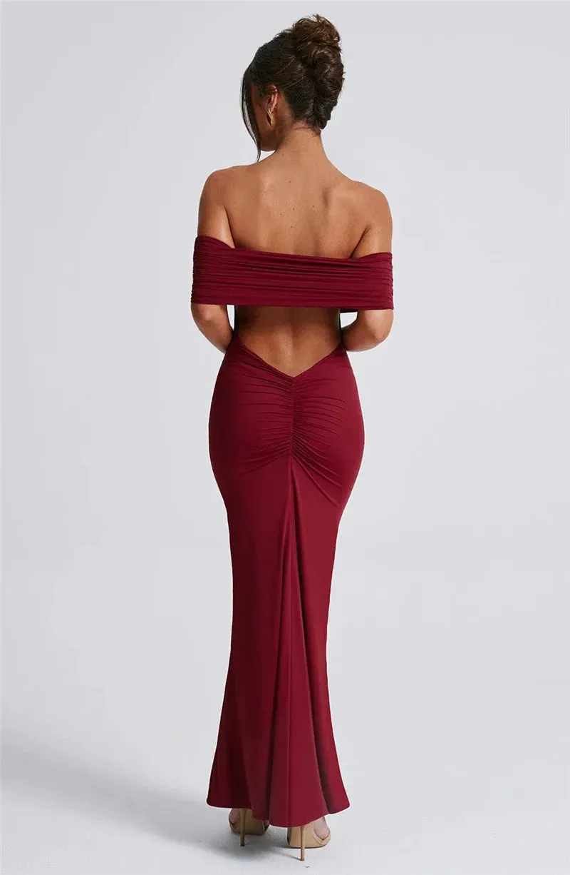 Mermaid Off-Shoulder Backless Gown - Ruched for Evening Glamour
