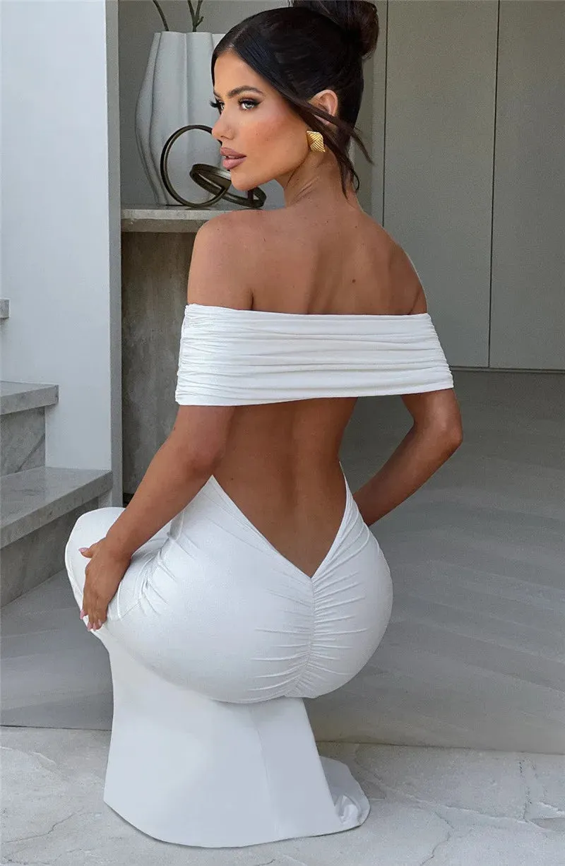 Mermaid Off-Shoulder Backless Gown - Ruched for Evening Glamour
