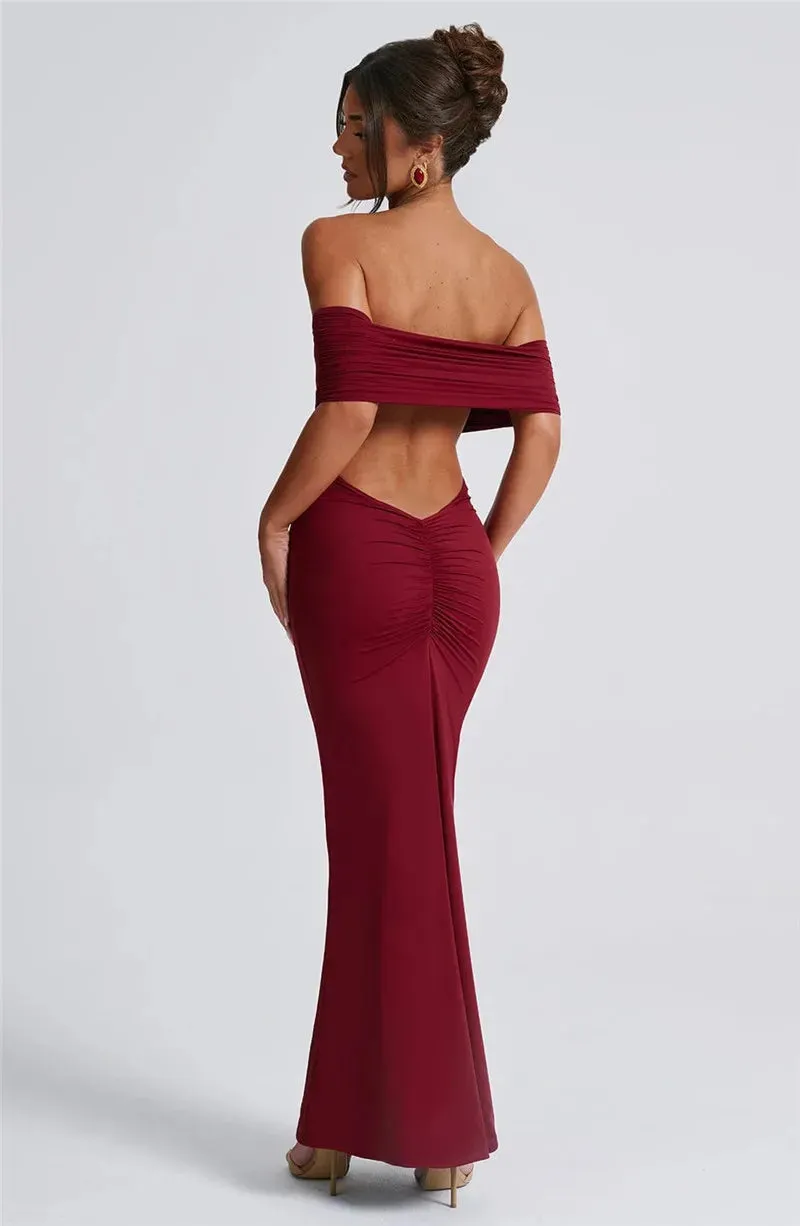 Mermaid Off-Shoulder Backless Gown - Ruched for Evening Glamour