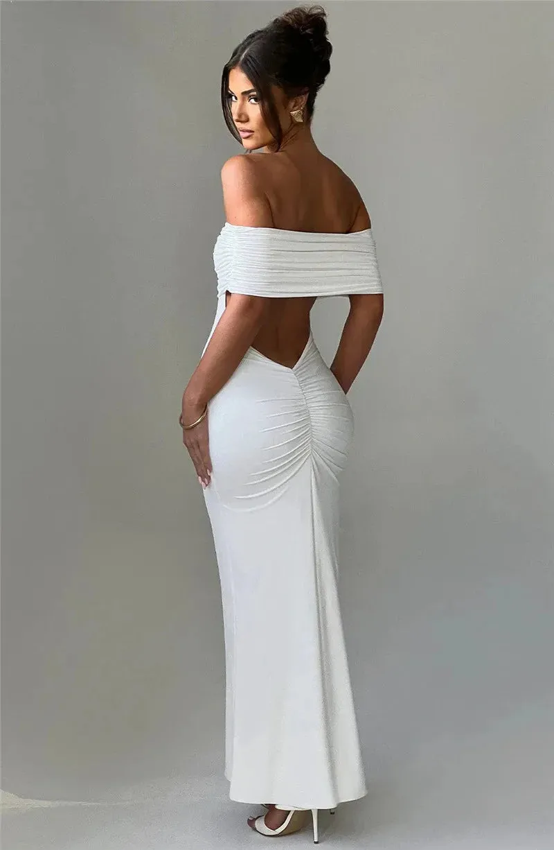 Mermaid Off-Shoulder Backless Gown - Ruched for Evening Glamour