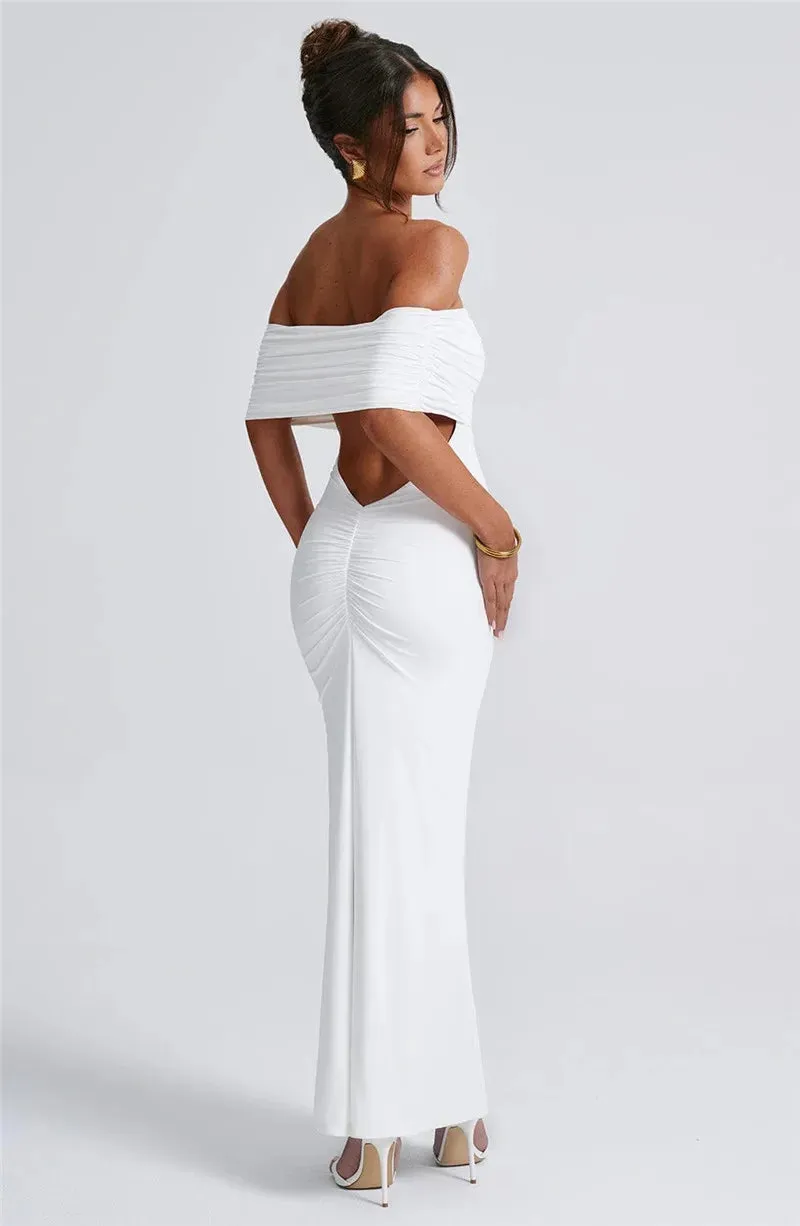 Mermaid Off-Shoulder Backless Gown - Ruched for Evening Glamour