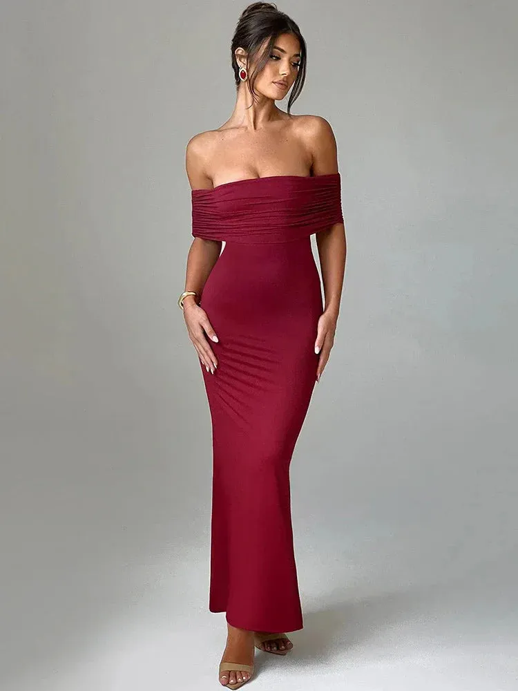 Mermaid Off-Shoulder Backless Gown - Ruched for Evening Glamour