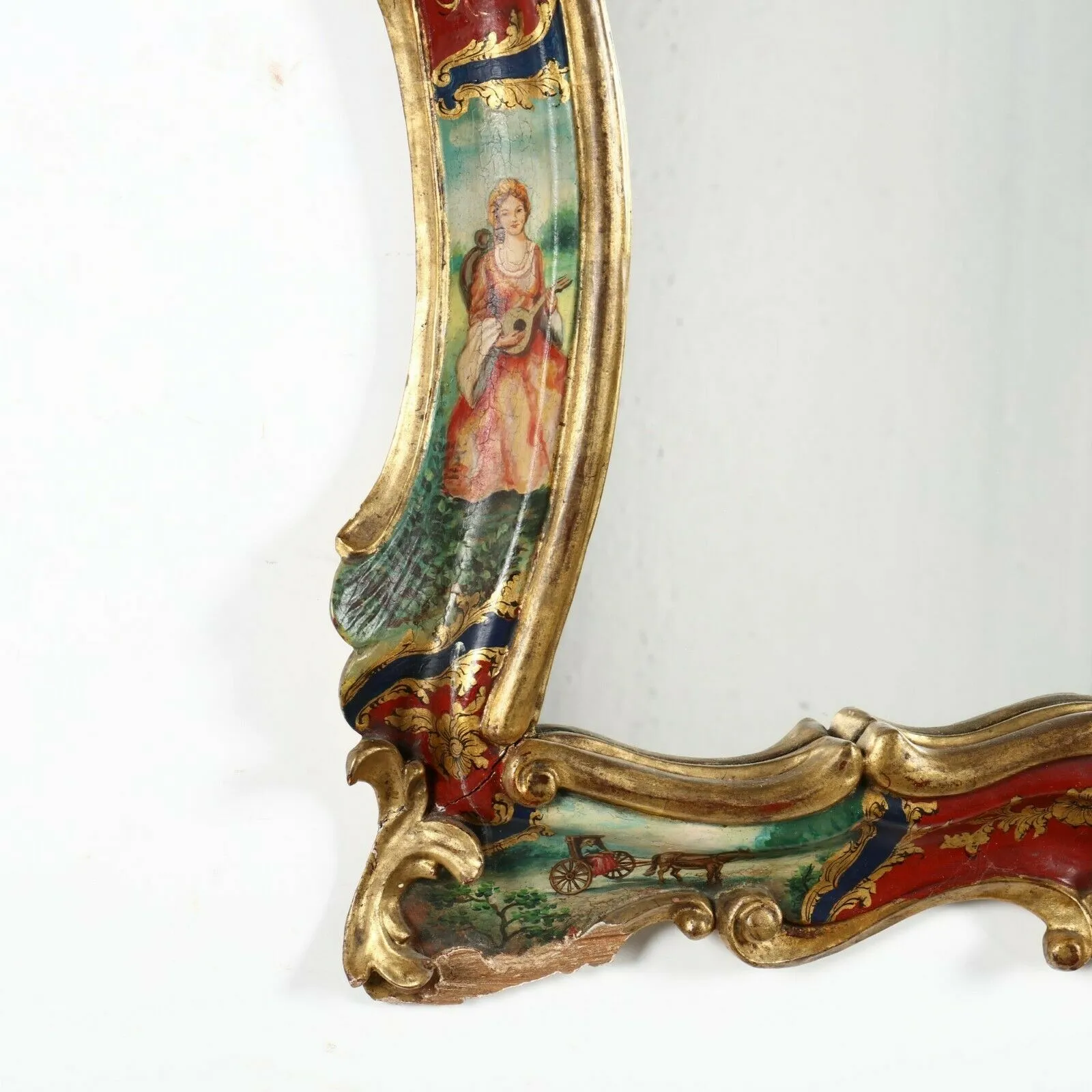 Mirror, Italian Baroque Venetian Style Painted Mirror, Vintage
