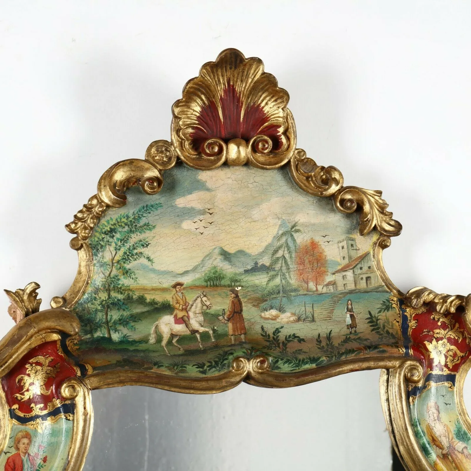 Mirror, Italian Baroque Venetian Style Painted Mirror, Vintage