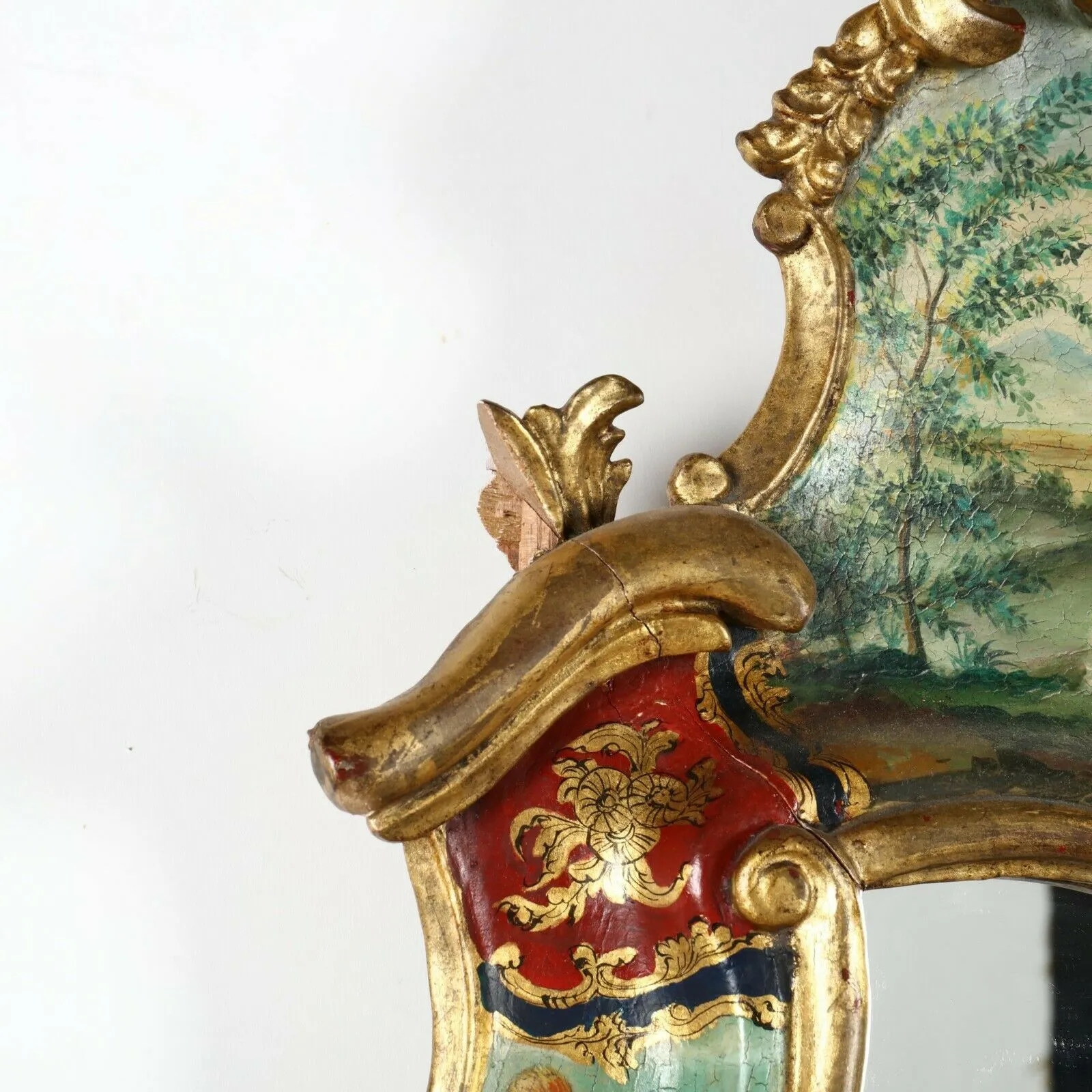 Mirror, Italian Baroque Venetian Style Painted Mirror, Vintage