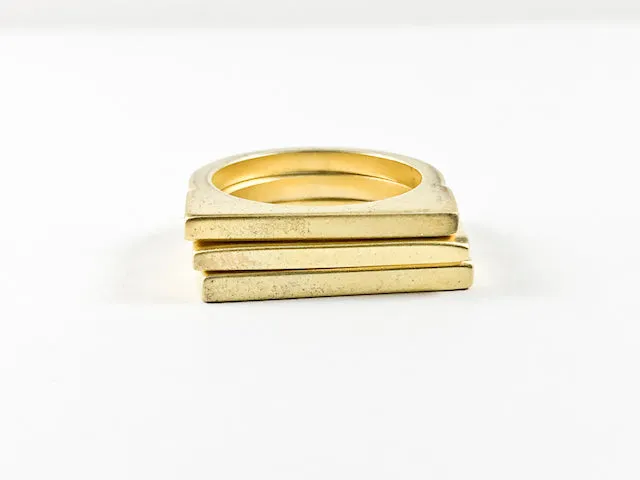 Modern Gold Brush Matte 3 Piece Set Stackable Gold Tone Brass Ring