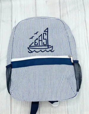 Monogrammed Sailboat Kids Seersucker Backpack