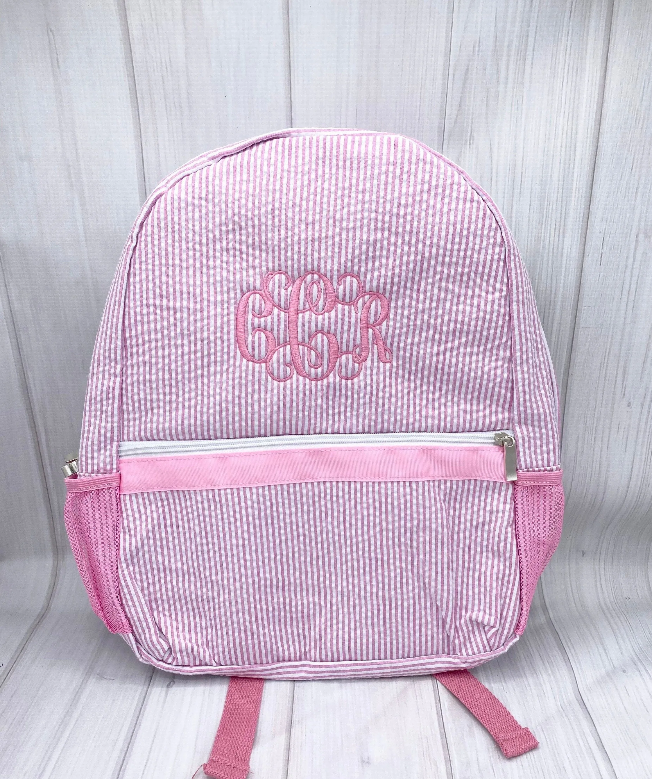 Monogrammed Seersucker Backpacks