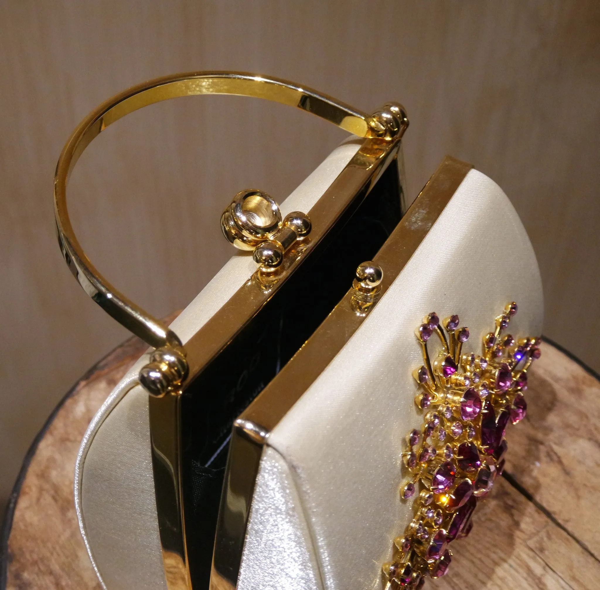 Moo Roo Golden Silk Purse with Pink Crystal Embellishment