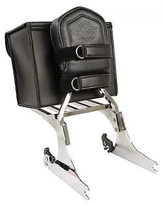 MOTORCYCLE MEDIUM STUDDED PVC SISSY BAR CARRY BAG W/CONCHO GREAT QUALITY