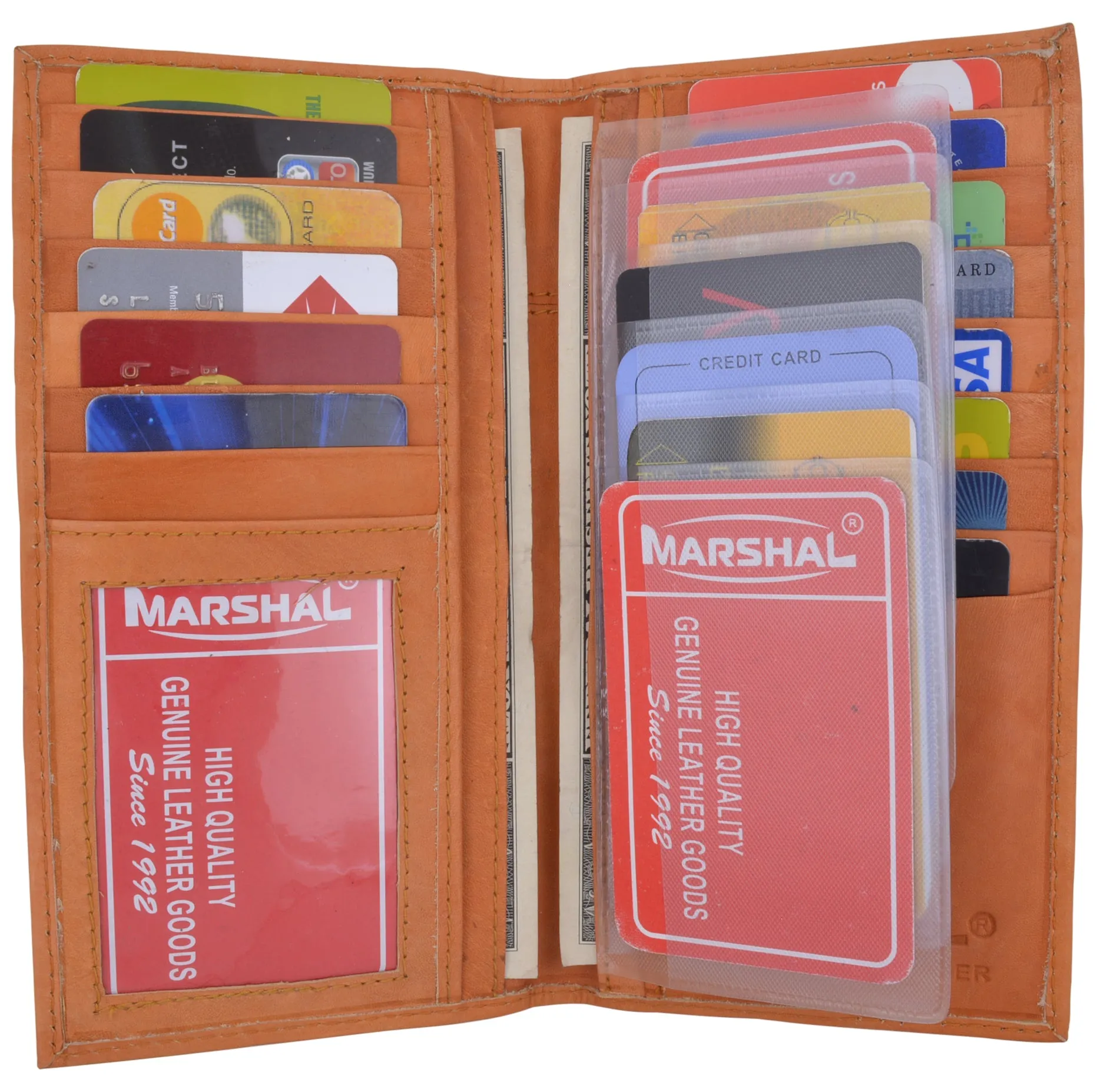 New Men's Leather Long Wallet Pockets ID Card Clutch Bifold Purse Marshal
