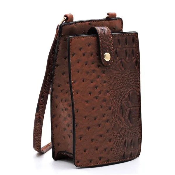 Ostrich look Croc Crossbody Bag Cell Phone Purse