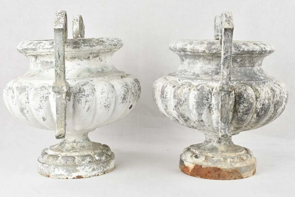 Pair of Chambord cast iron garden urns - white patina 16¼"