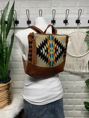 Pearl Backpack wool and spice brown genuine leather, Rancho Arroyo wool