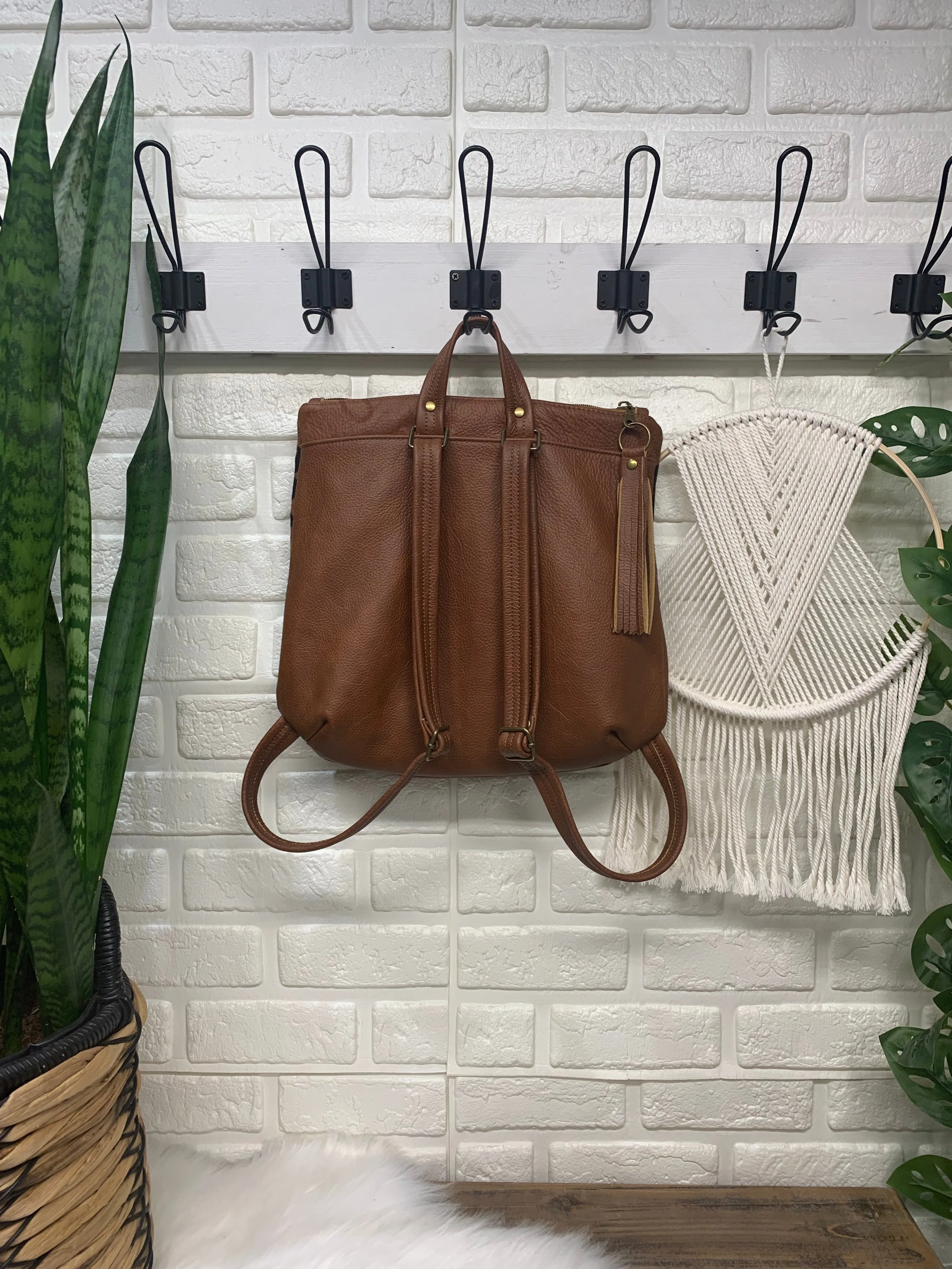 Pearl Backpack wool and spice brown genuine leather, Rancho Arroyo wool