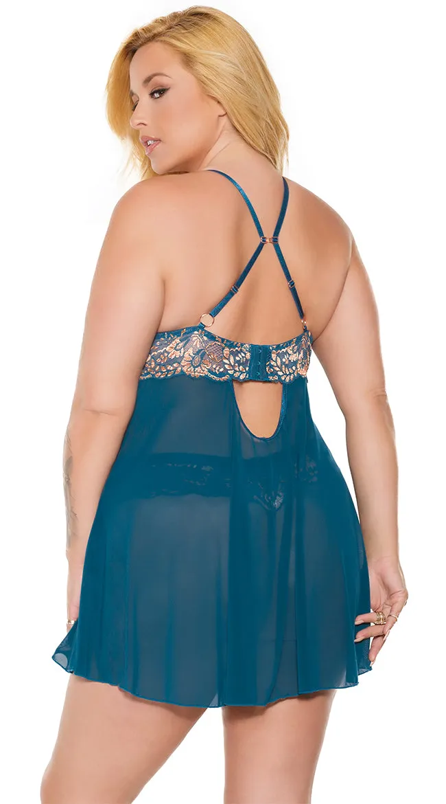 Plus Size Luxurious Lace Babydoll Set