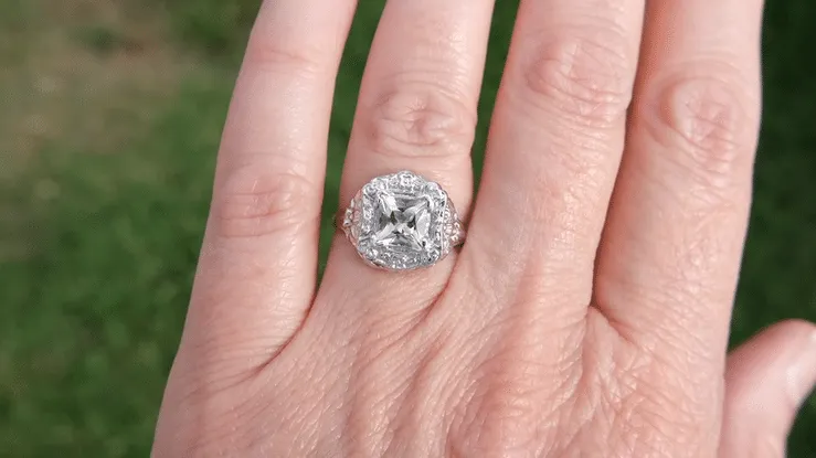Princess Cut White Topaz Art Nouveau Ring in 14 Karat White Gold - Vintage 1910 Floral Design