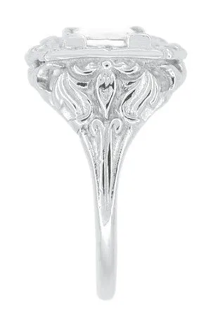 Princess Cut White Topaz Art Nouveau Ring in 14 Karat White Gold - Vintage 1910 Floral Design