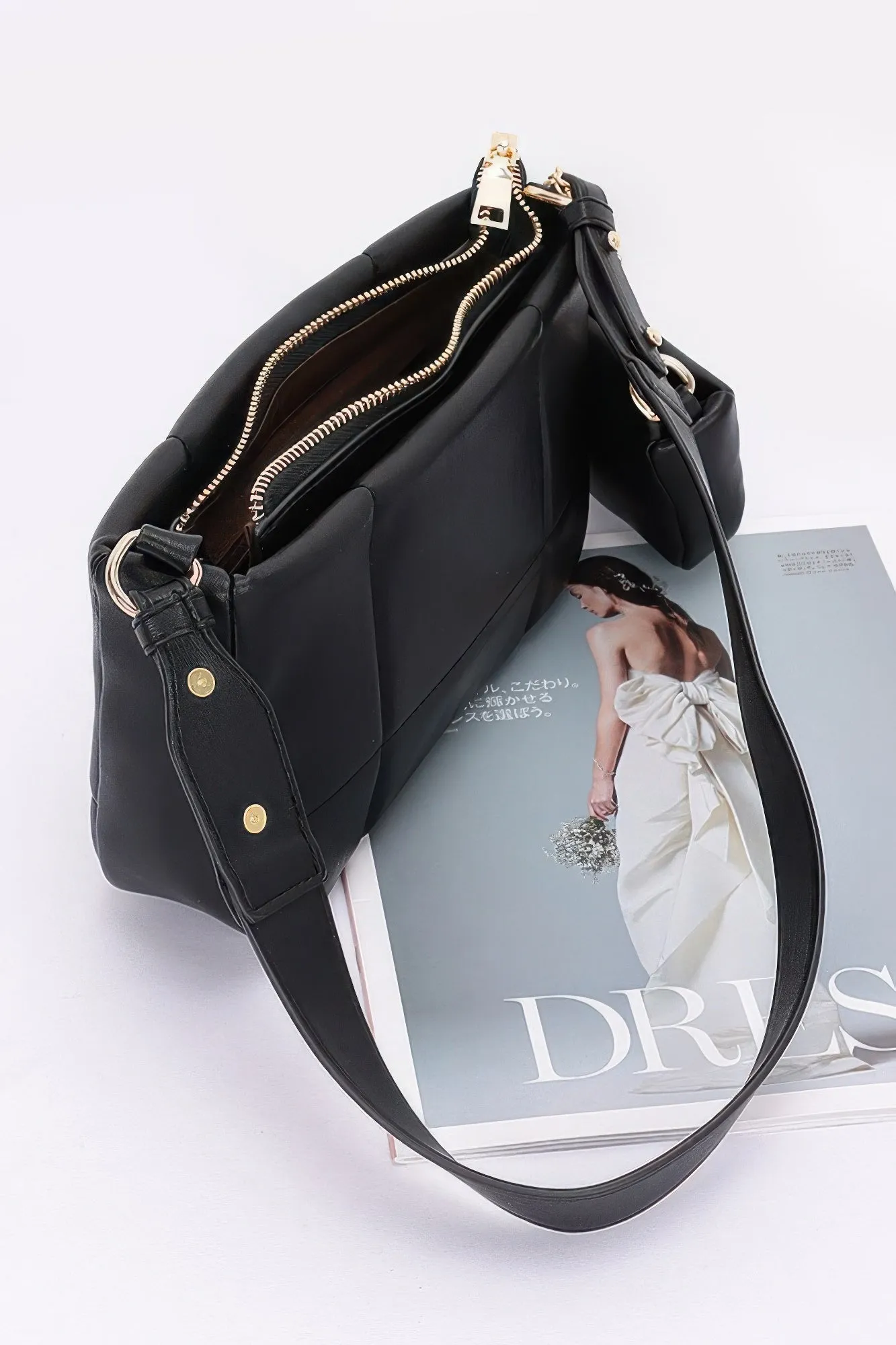 Quilted Faux Leather Shoulder Bag W/ Airpod Bag