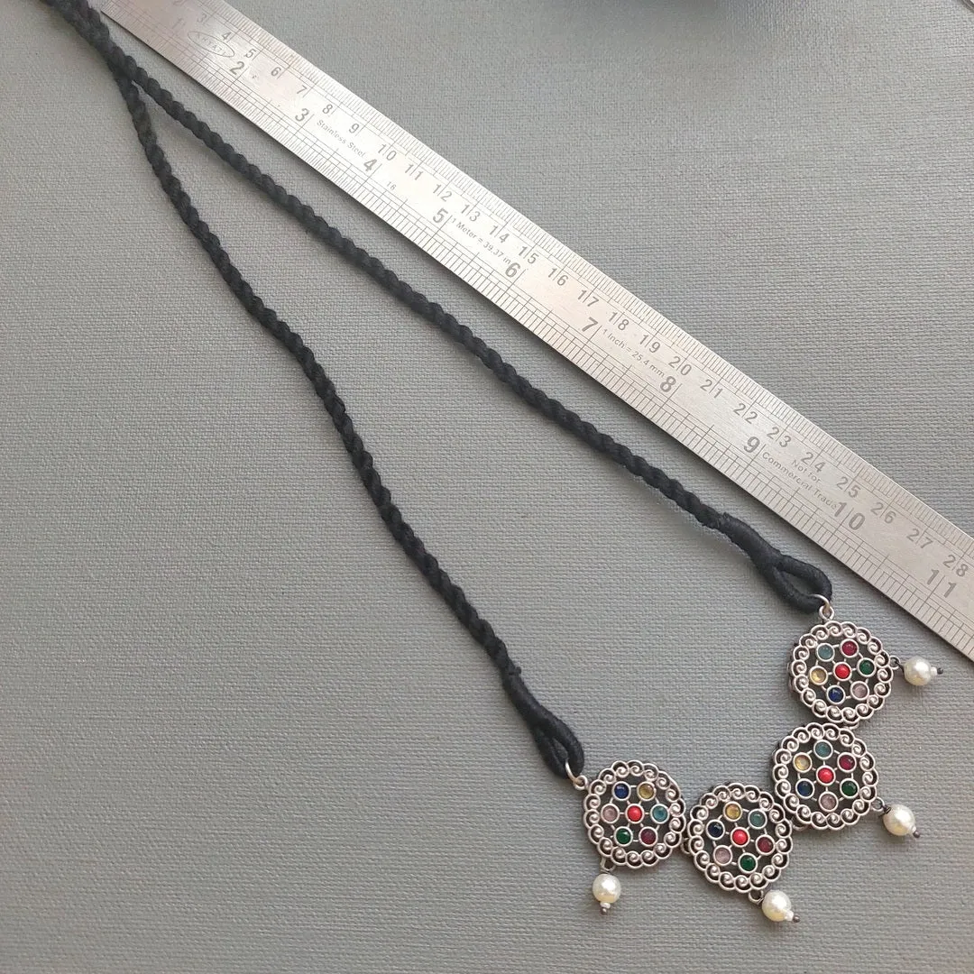 Rainbow Gleam: Multicolor Silver Look alike Choker Set