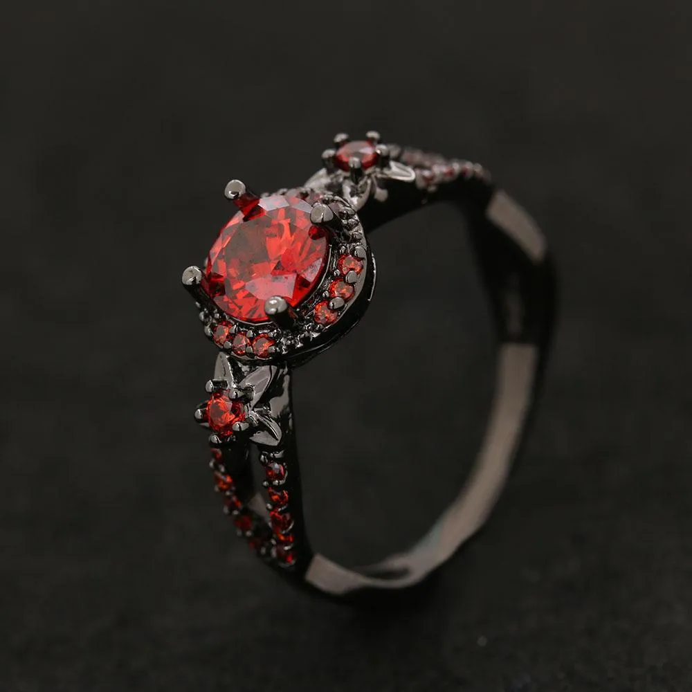 Red Garnet Black Gold Ring