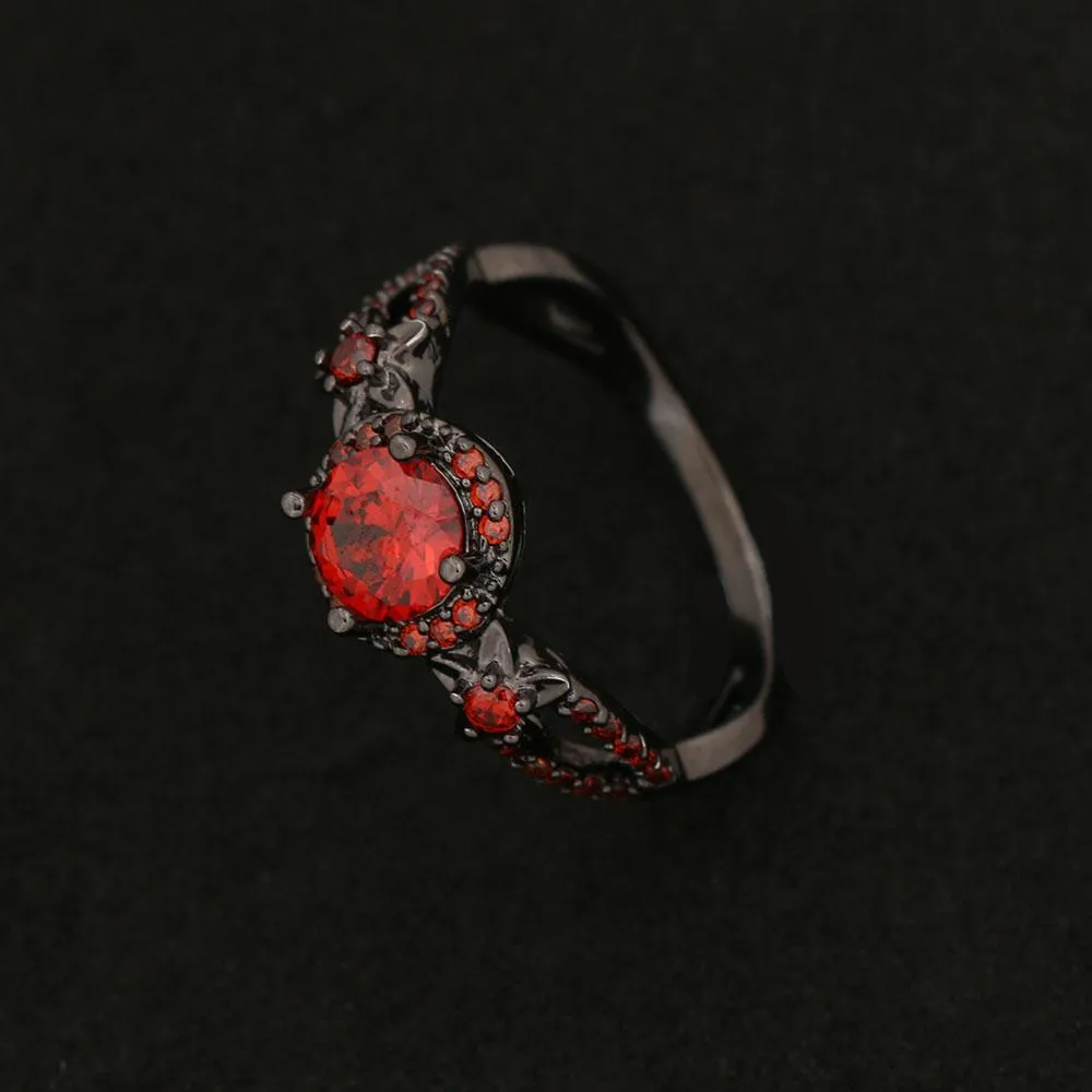 Red Garnet Black Gold Ring