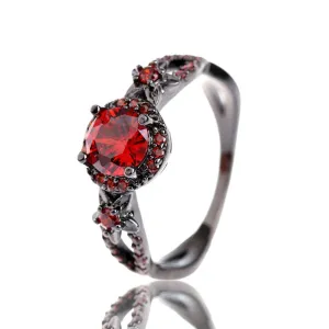 Red Garnet Black Gold Ring