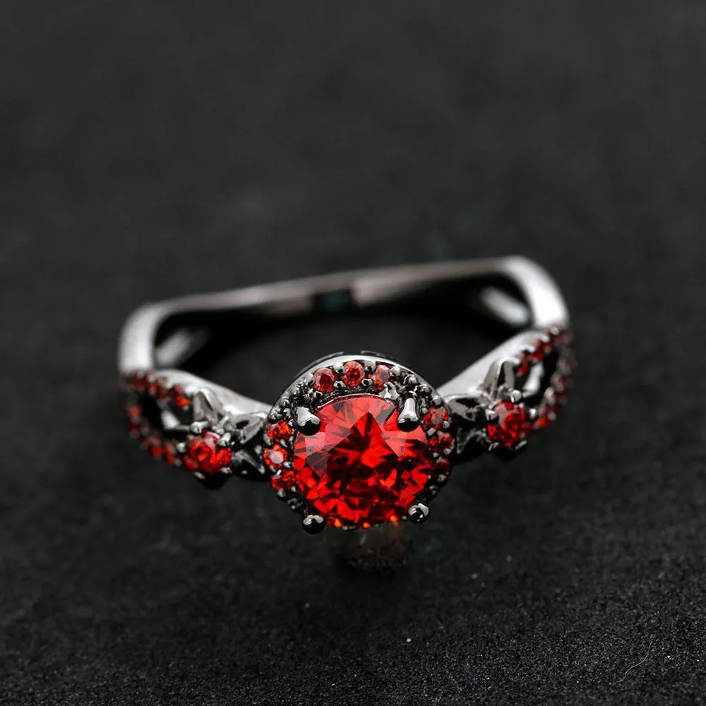 Red Garnet Black Gold Ring