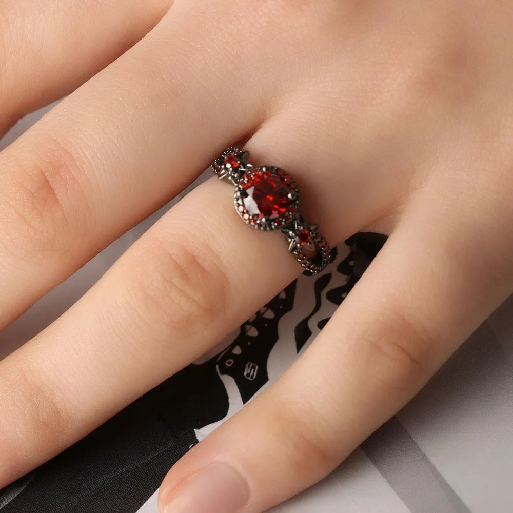 Red Garnet Black Gold Ring