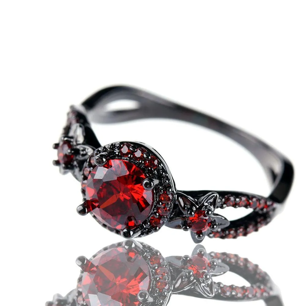 Red Garnet Black Gold Ring
