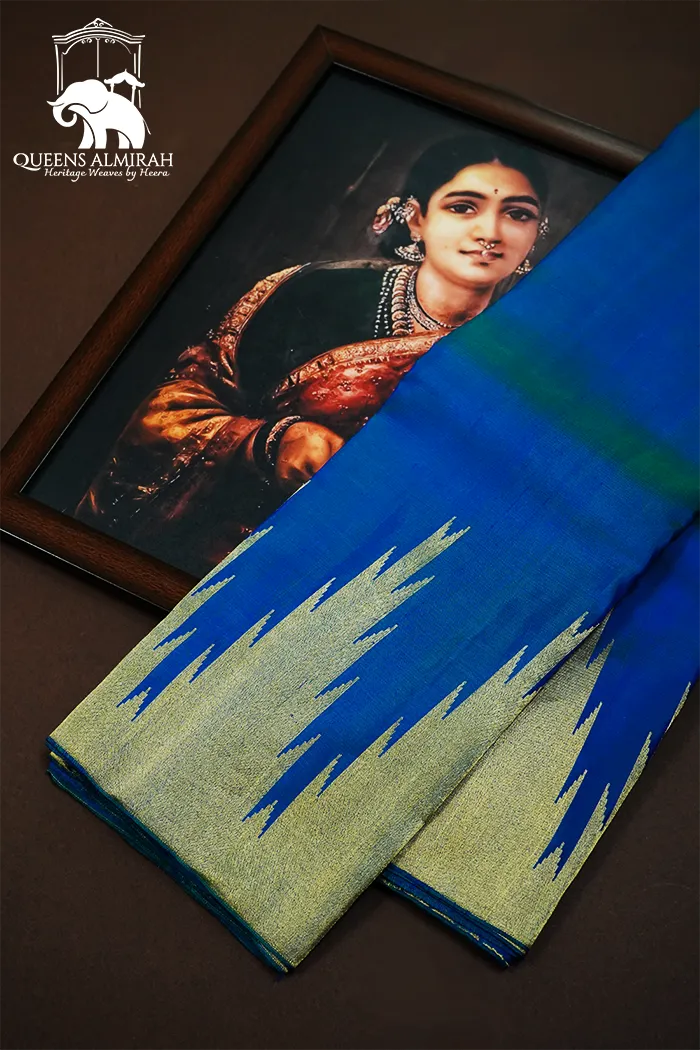 REGAL BLUE WITH FLAX SMOKE PURE KANCHIVARAM SILK SAREE
