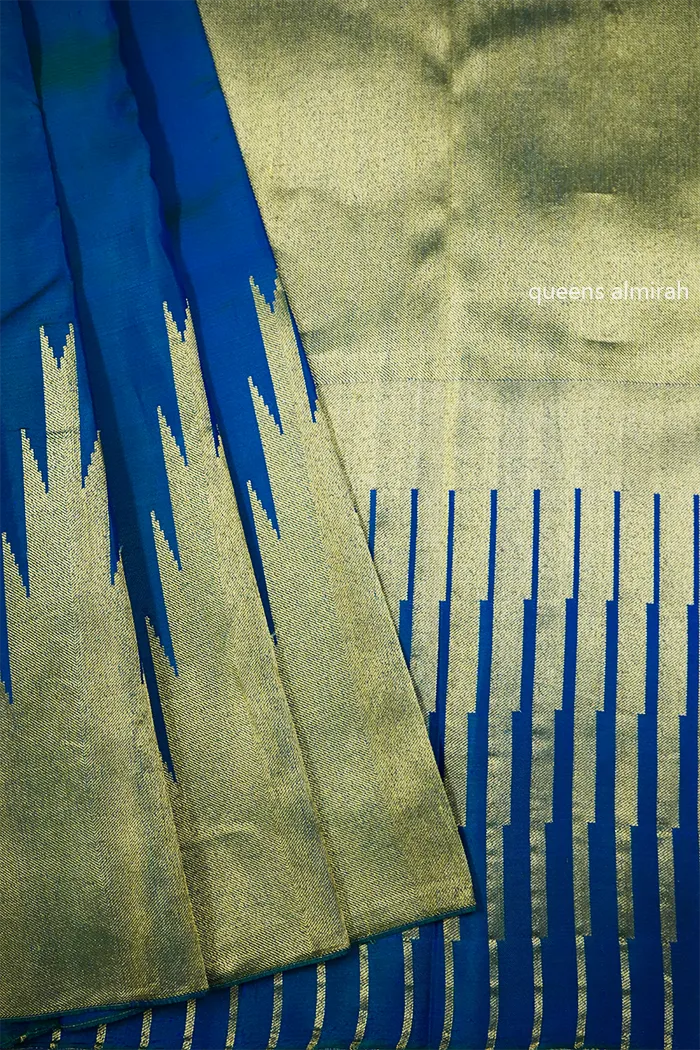 REGAL BLUE WITH FLAX SMOKE PURE KANCHIVARAM SILK SAREE