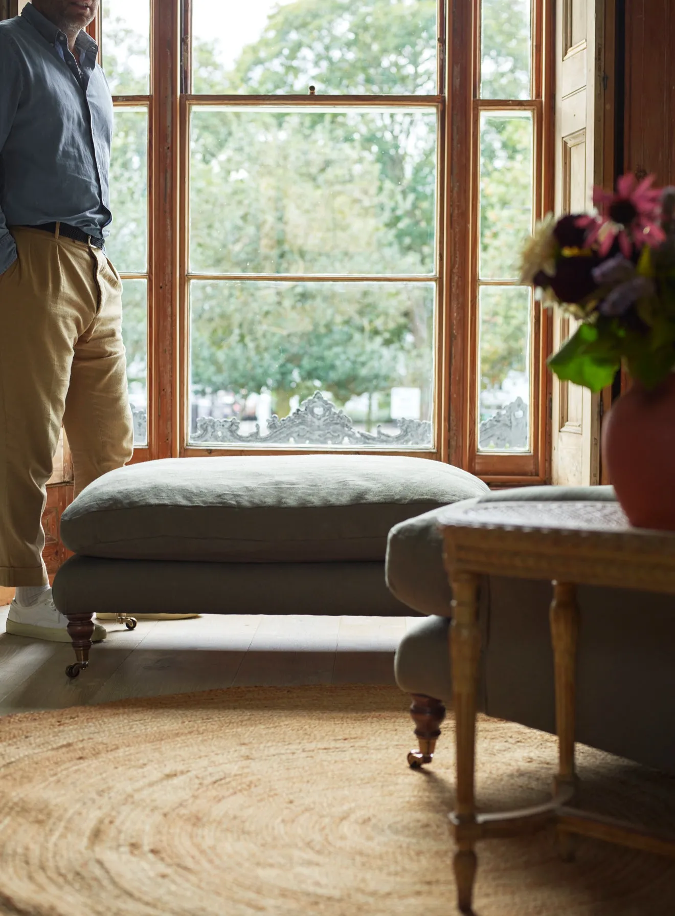 Remy Footstool, Sage Velvet