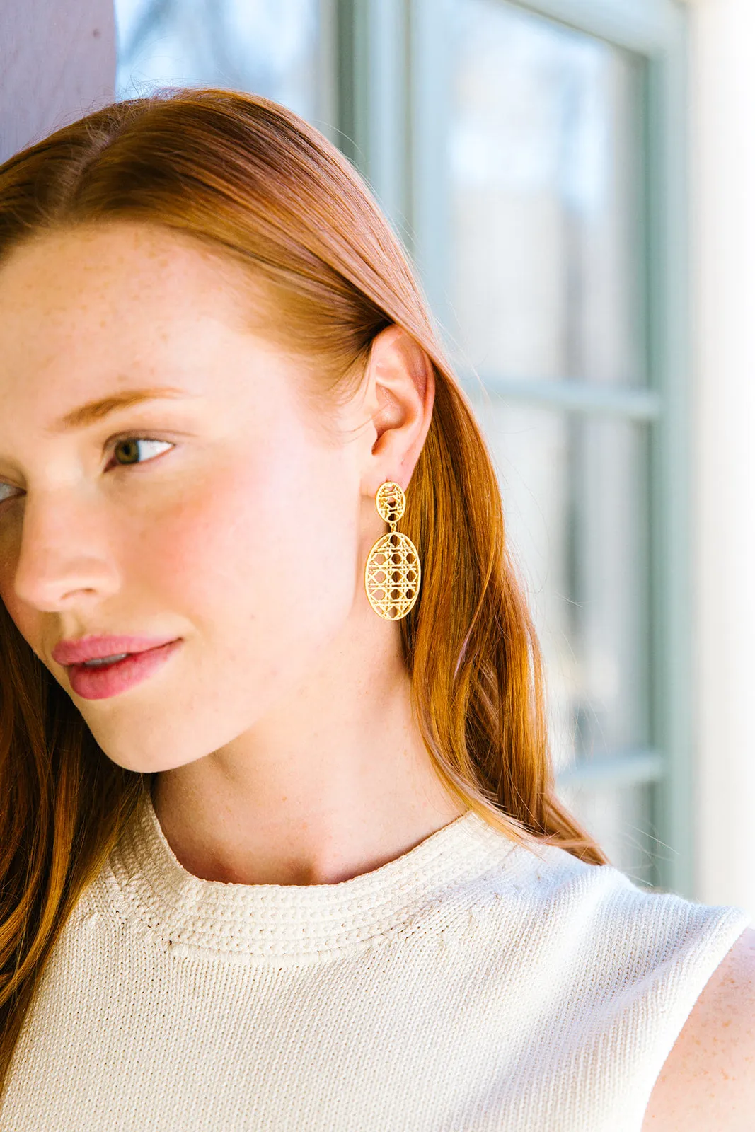 Remy Wicker Gold Oval Link Earrings