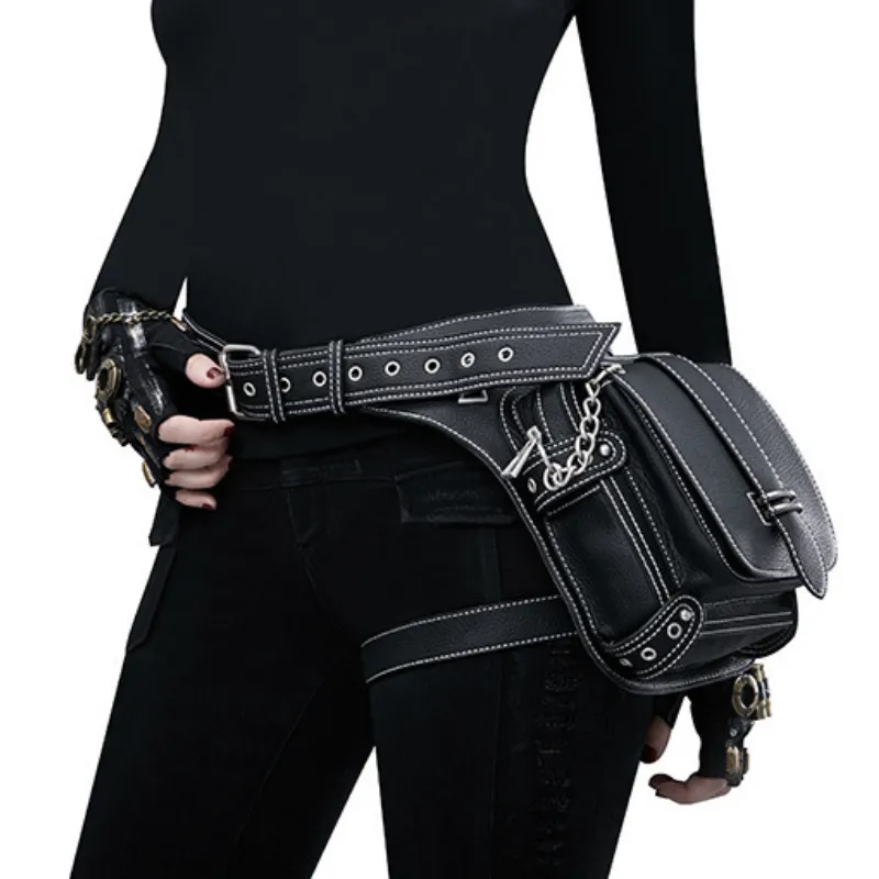 Retro Black Motorcycle Waist Bag