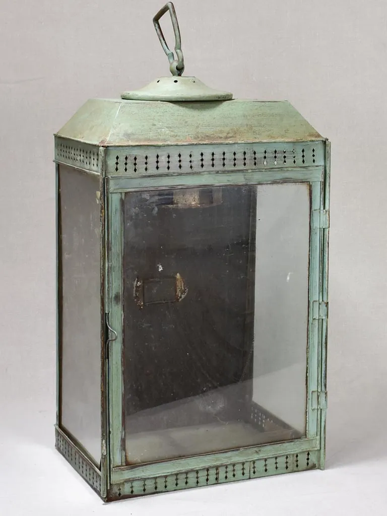 Rustic French wall lantern with green patina 26¾"