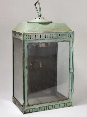 Rustic French wall lantern with green patina 26¾"