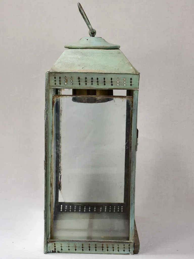 Rustic French wall lantern with green patina 26¾"