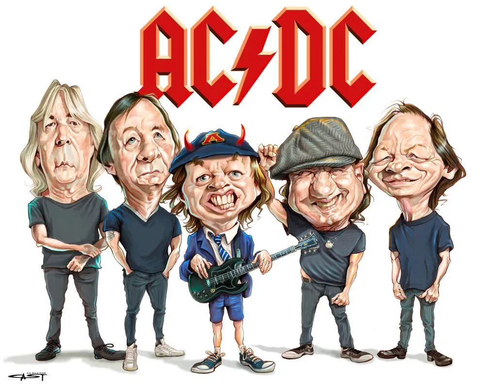 Sebastian Cast - POWER UP - AC/DC Musician Caricature - Art Print