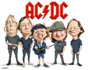 Sebastian Cast - POWER UP - AC/DC Musician Caricature - Art Print
