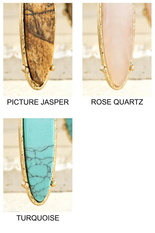 Semi-Precious Oval Stone Earrings