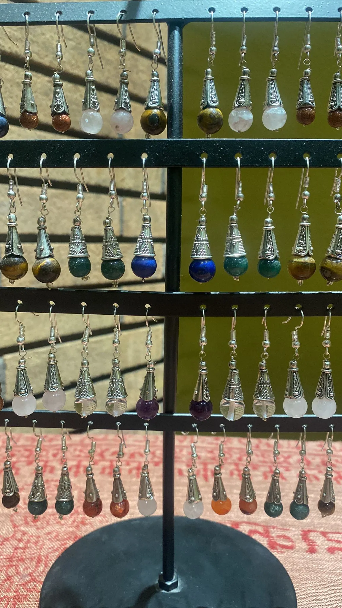 Semi-Precious Stone Round Crystal Crown Earrings (Assorted)