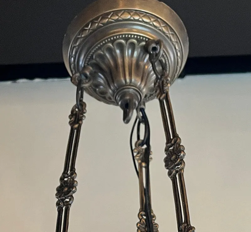 SET OF 6 AVAILABLE -$725 EACH- Antique Circa 1910 Edwardian Opal Glass Patterned Dome with Cast Brass Hardware